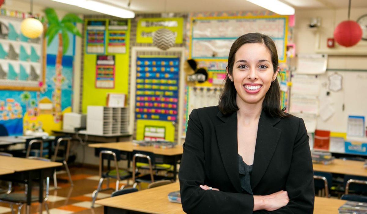 photo of a woman in an elementary school classroom